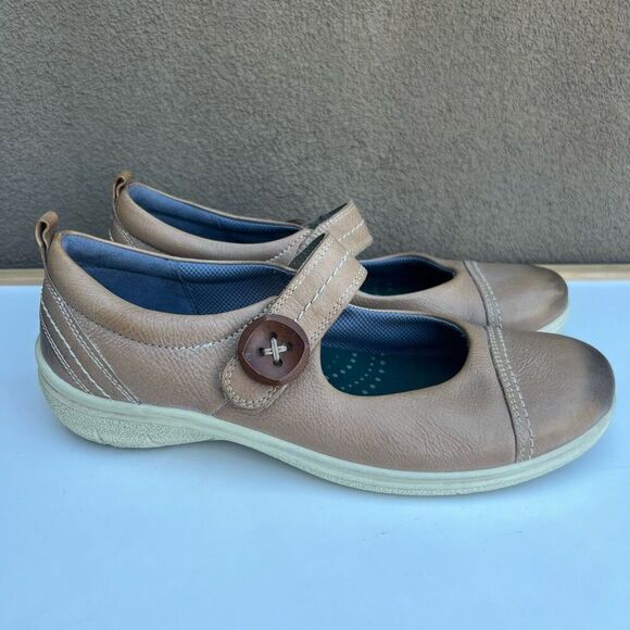 Ecco Mary Jane Shoes 40 US 9.5 Comfort Walking Tan Brown Leather Academia Boho - Picture 1 of 10